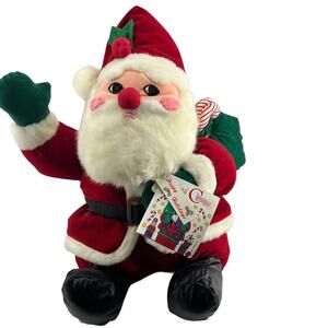 Vintage International Christmas Plush Waving Santa with Sack